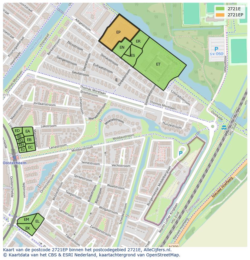 Afbeelding van het postcodegebied 2721 EP op de kaart.