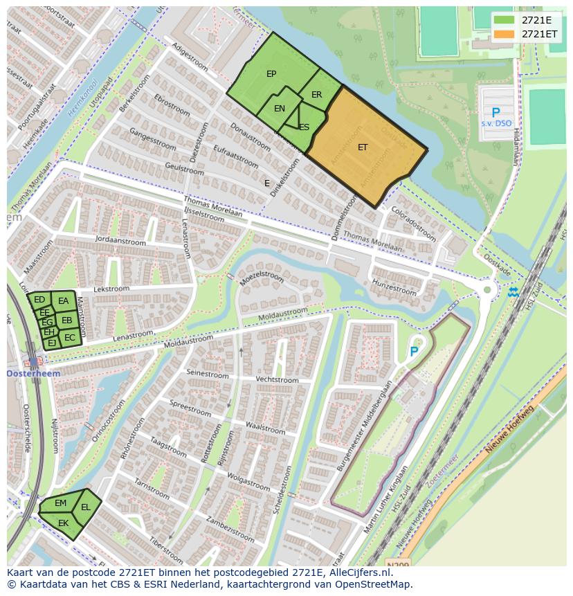 Afbeelding van het postcodegebied 2721 ET op de kaart.