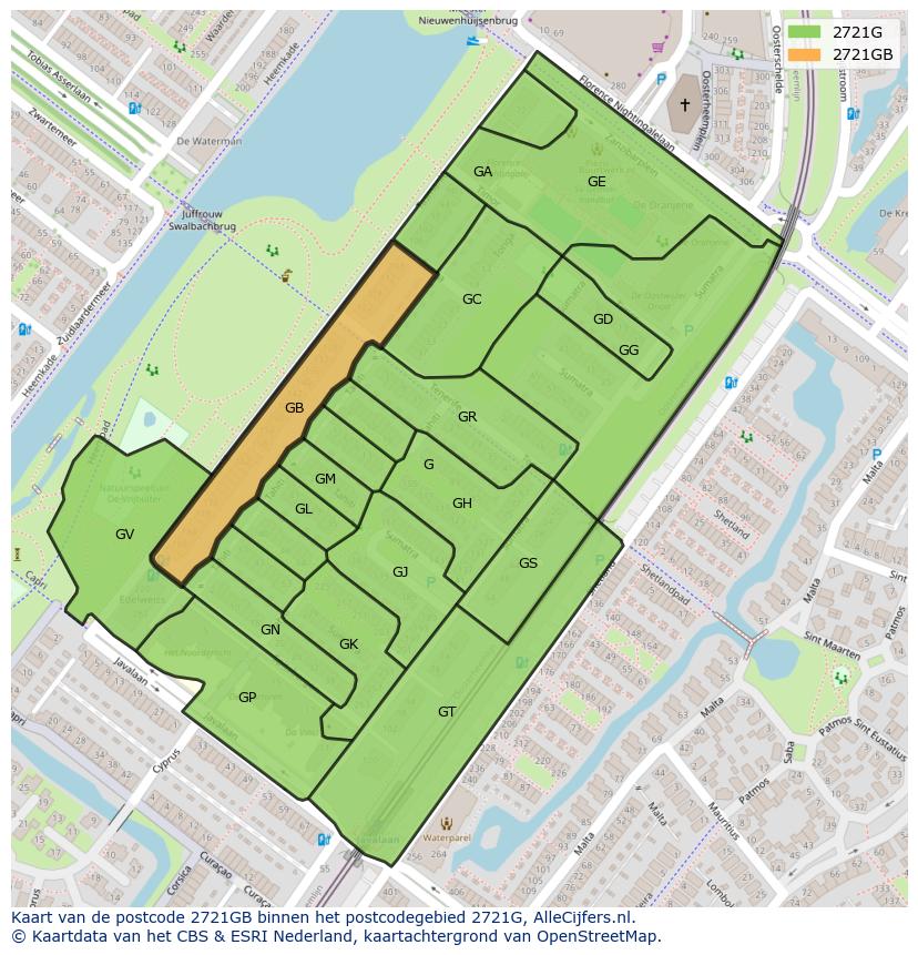 Afbeelding van het postcodegebied 2721 GB op de kaart.