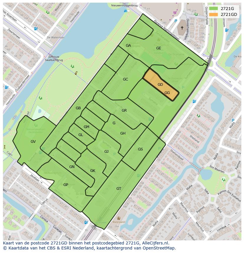 Afbeelding van het postcodegebied 2721 GD op de kaart.