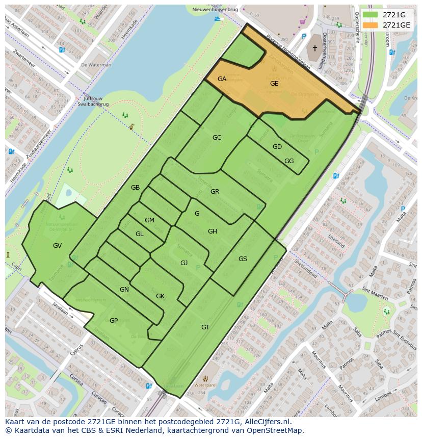 Afbeelding van het postcodegebied 2721 GE op de kaart.