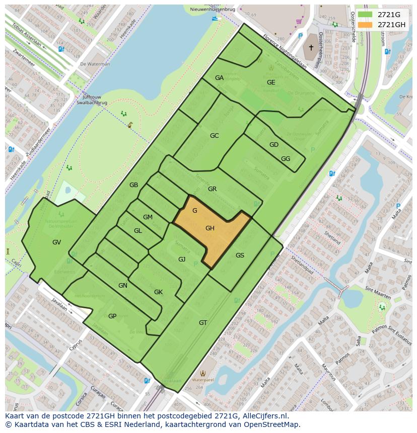 Afbeelding van het postcodegebied 2721 GH op de kaart.