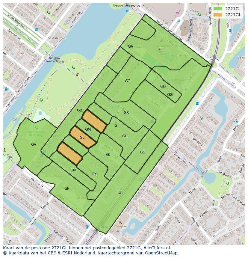 Afbeelding van het postcodegebied 2721 GL op de kaart.