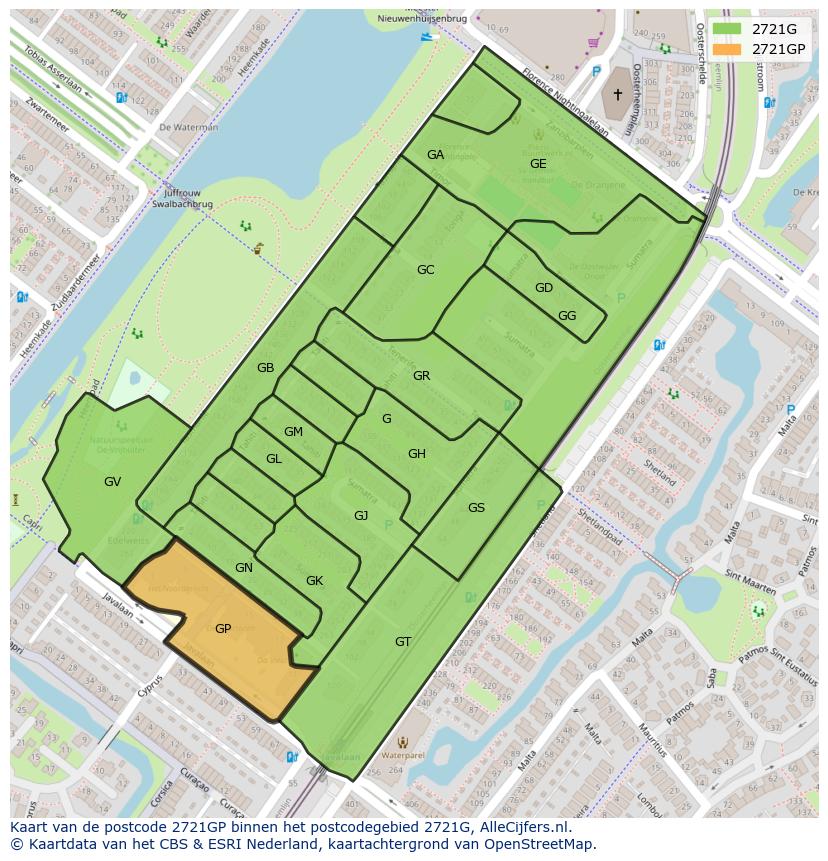 Afbeelding van het postcodegebied 2721 GP op de kaart.
