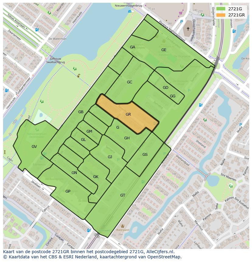 Afbeelding van het postcodegebied 2721 GR op de kaart.