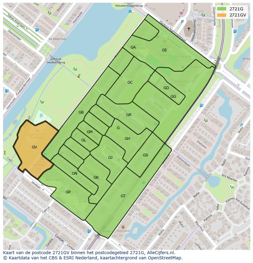 Afbeelding van het postcodegebied 2721 GV op de kaart.