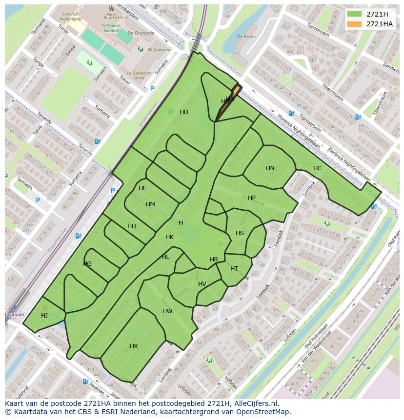Afbeelding van het postcodegebied 2721 HA op de kaart.