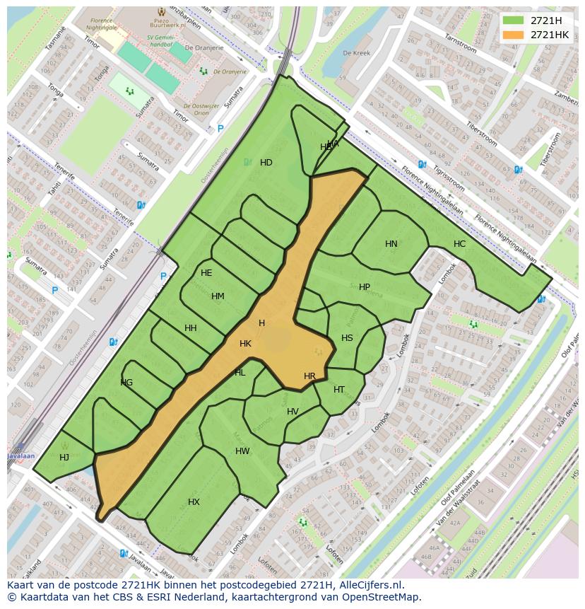 Afbeelding van het postcodegebied 2721 HK op de kaart.