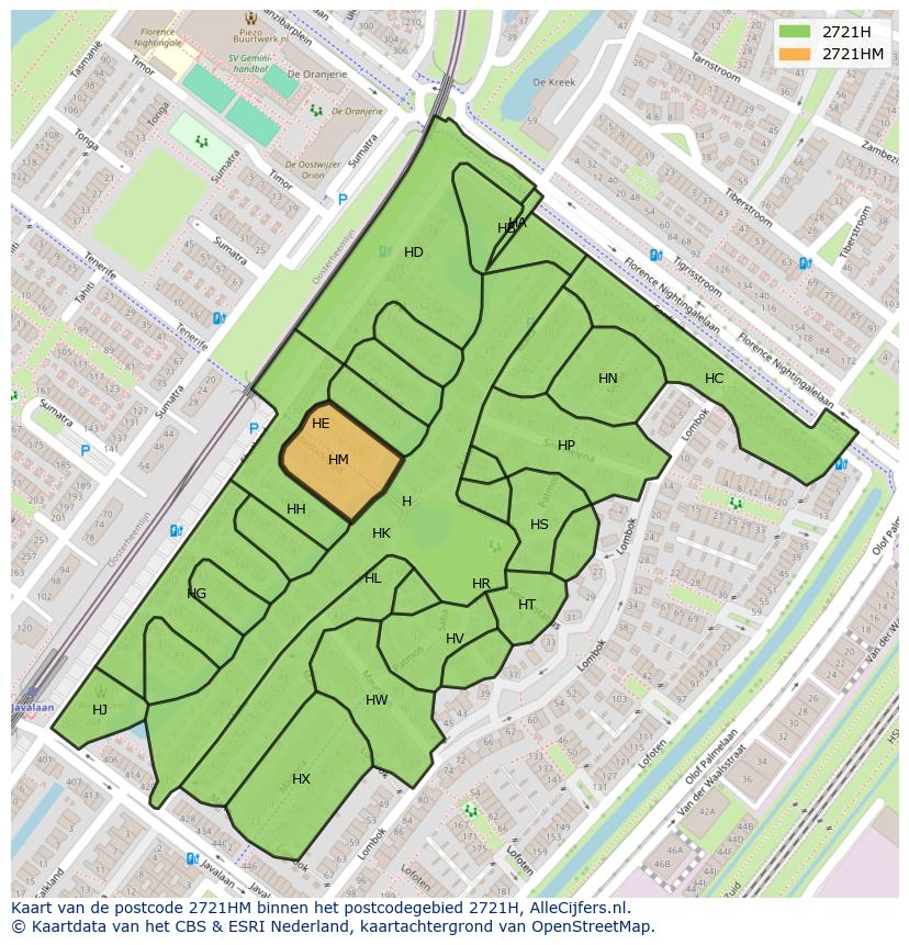 Afbeelding van het postcodegebied 2721 HM op de kaart.