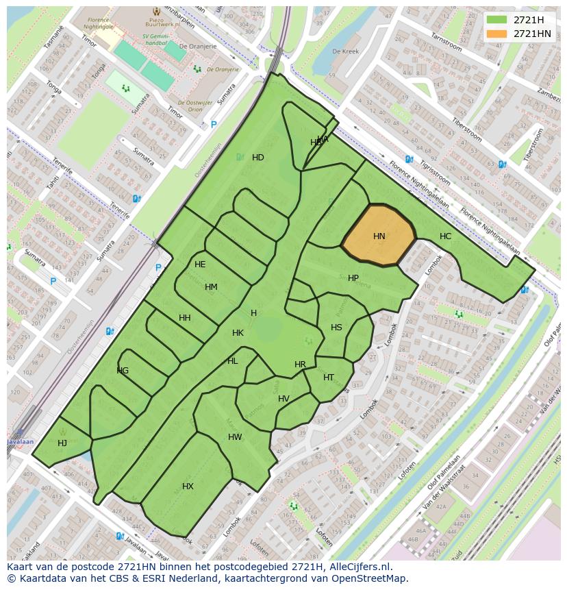 Afbeelding van het postcodegebied 2721 HN op de kaart.