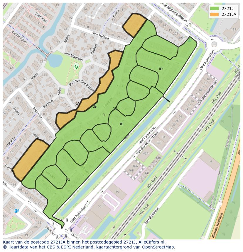 Afbeelding van het postcodegebied 2721 JA op de kaart.