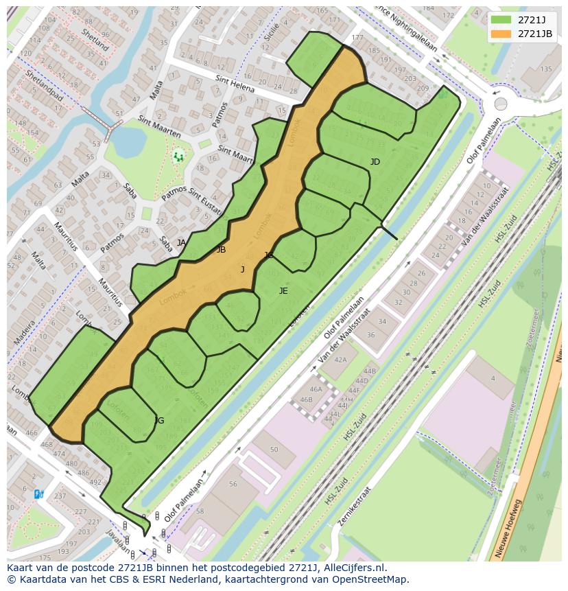 Afbeelding van het postcodegebied 2721 JB op de kaart.