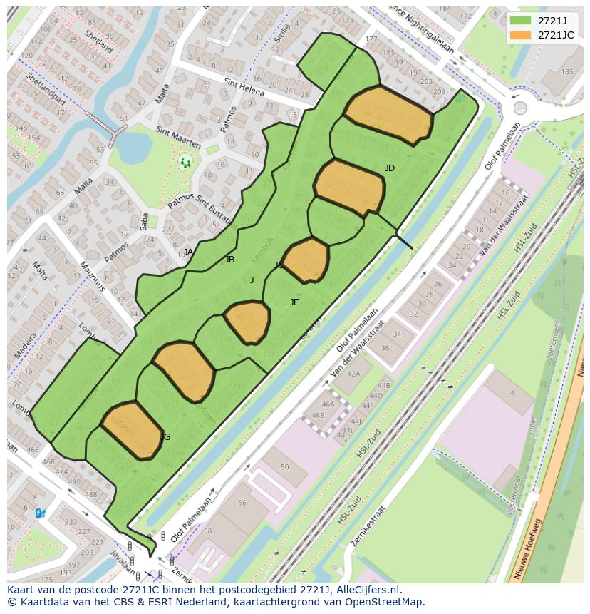 Afbeelding van het postcodegebied 2721 JC op de kaart.