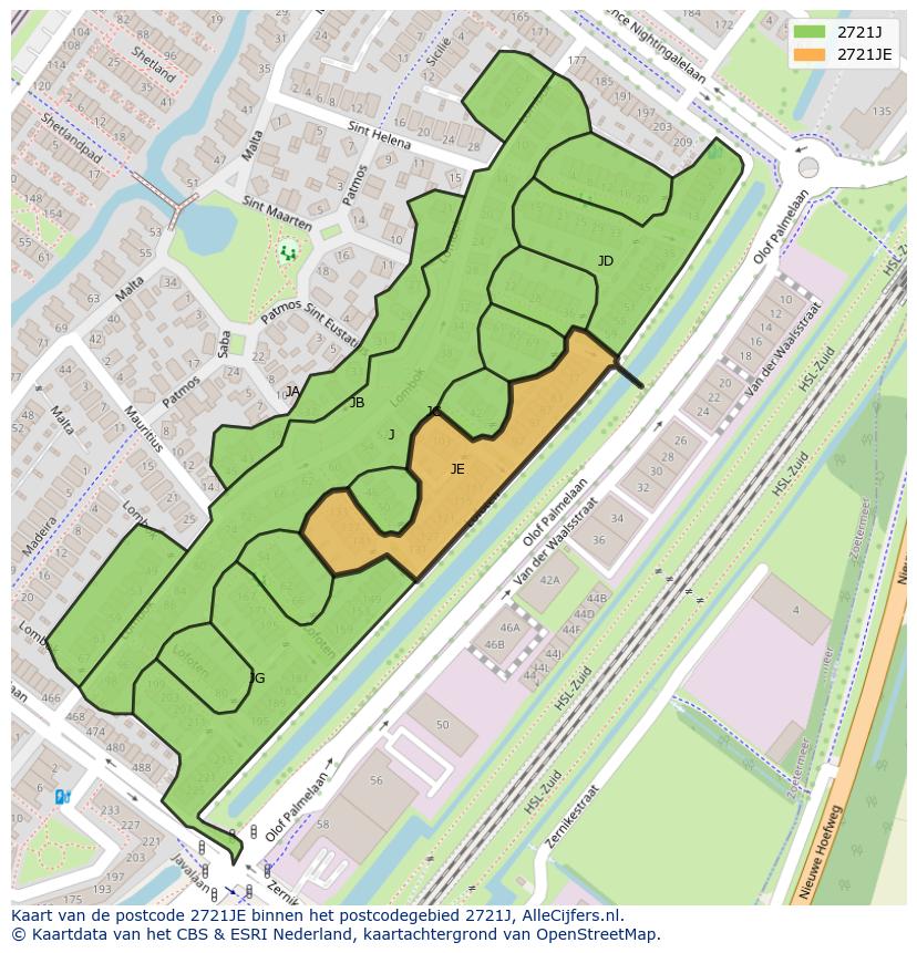 Afbeelding van het postcodegebied 2721 JE op de kaart.
