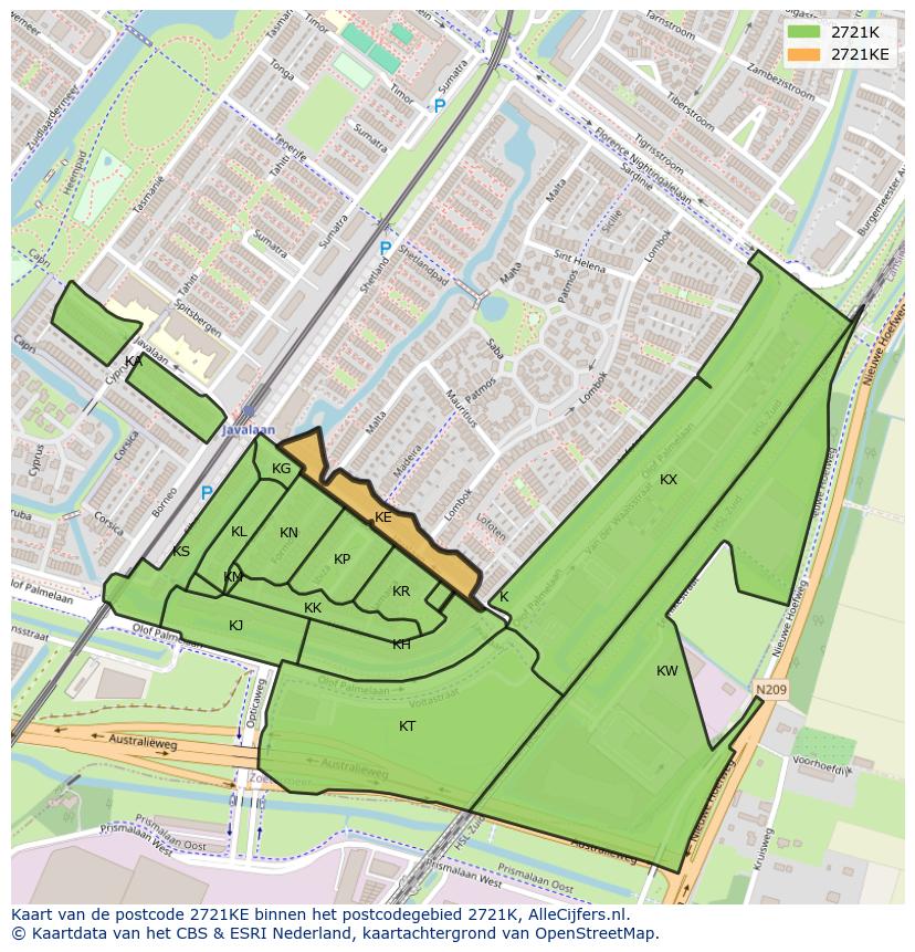 Afbeelding van het postcodegebied 2721 KE op de kaart.