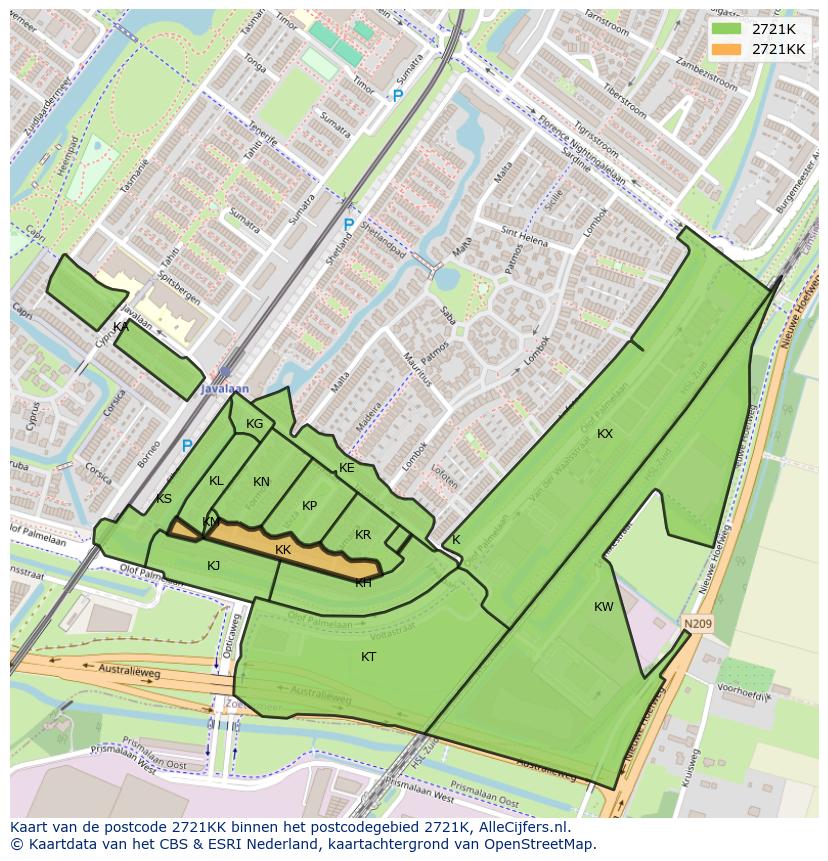 Afbeelding van het postcodegebied 2721 KK op de kaart.
