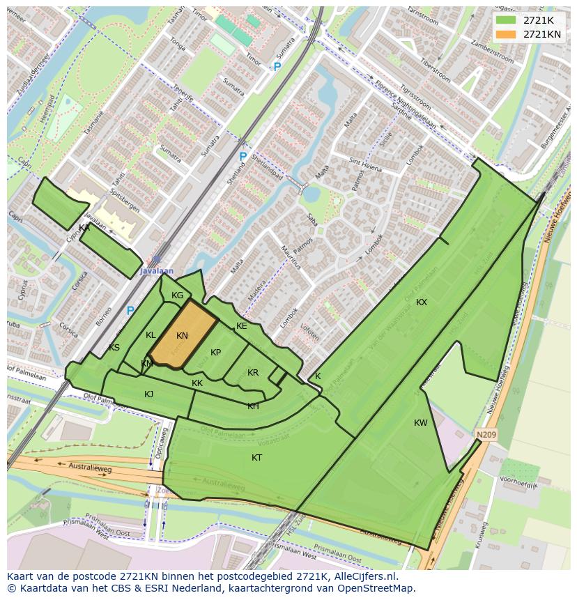 Afbeelding van het postcodegebied 2721 KN op de kaart.