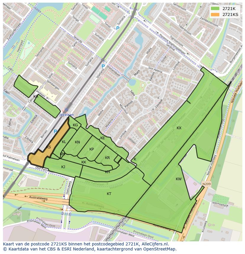 Afbeelding van het postcodegebied 2721 KS op de kaart.