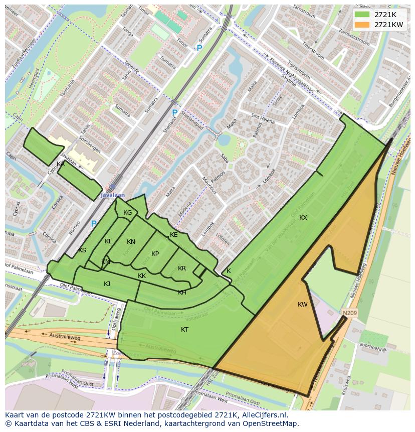 Afbeelding van het postcodegebied 2721 KW op de kaart.