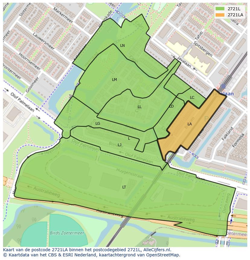 Afbeelding van het postcodegebied 2721 LA op de kaart.