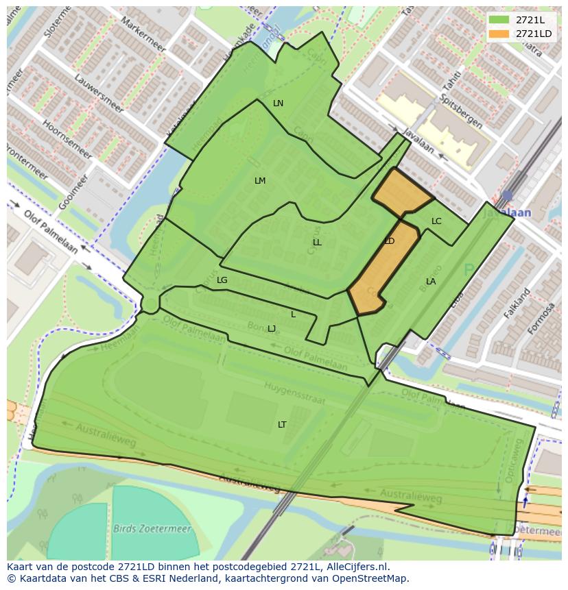 Afbeelding van het postcodegebied 2721 LD op de kaart.