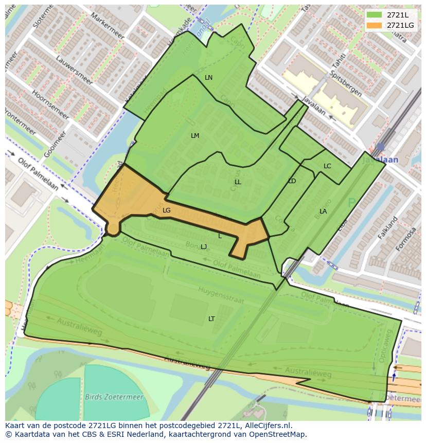 Afbeelding van het postcodegebied 2721 LG op de kaart.