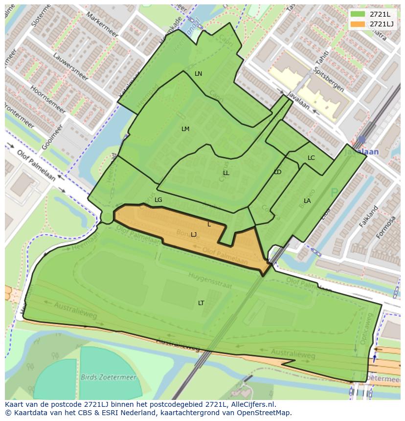 Afbeelding van het postcodegebied 2721 LJ op de kaart.