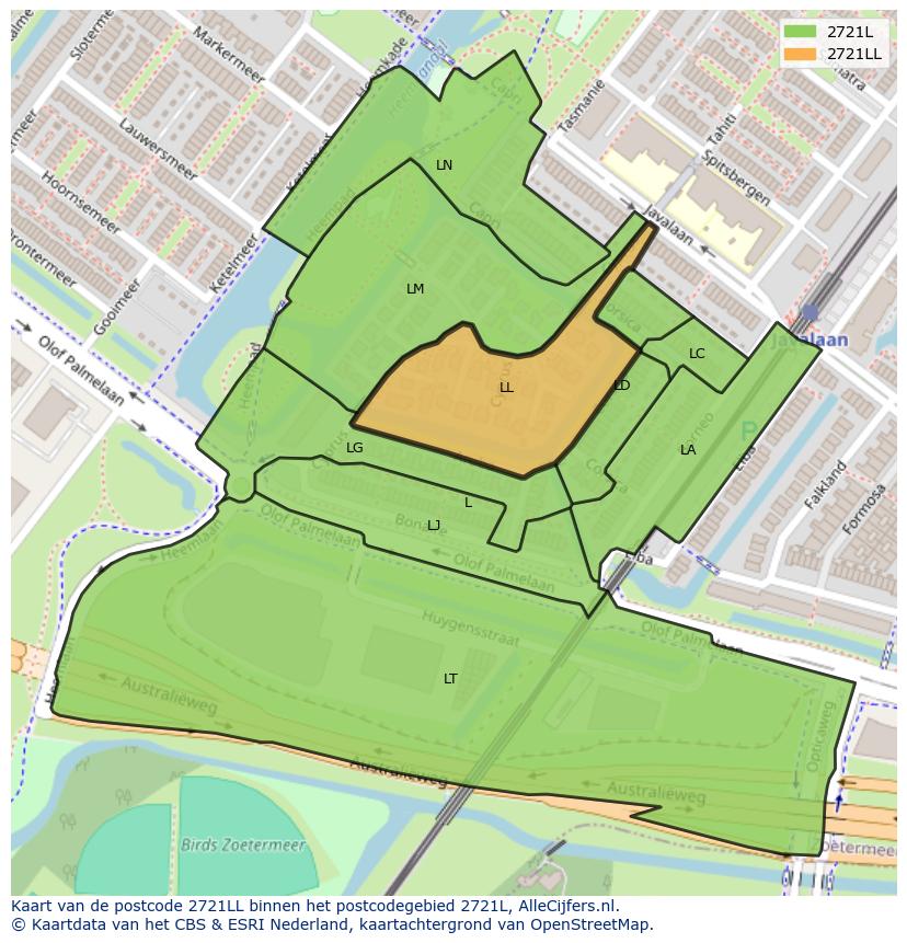 Afbeelding van het postcodegebied 2721 LL op de kaart.