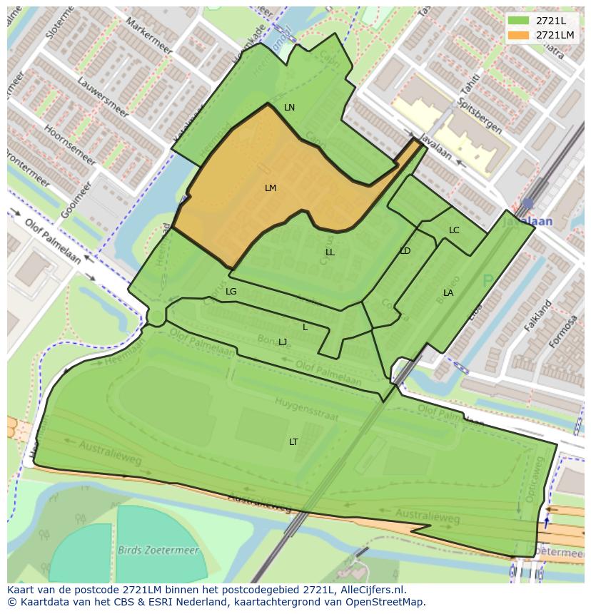 Afbeelding van het postcodegebied 2721 LM op de kaart.