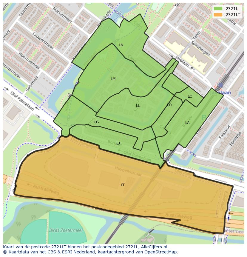 Afbeelding van het postcodegebied 2721 LT op de kaart.