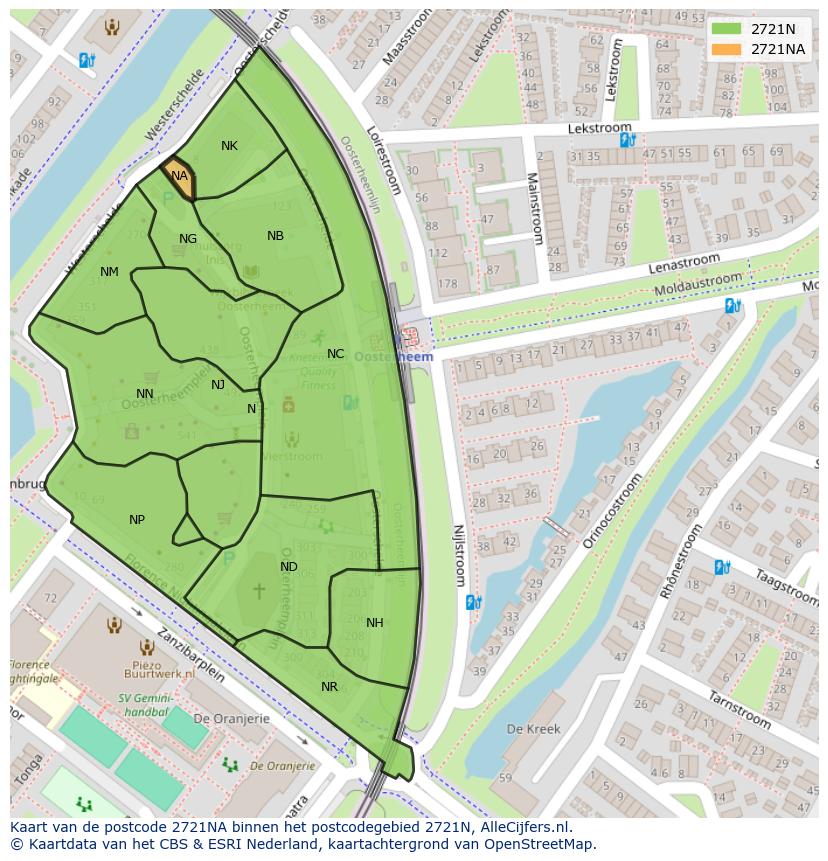 Afbeelding van het postcodegebied 2721 NA op de kaart.