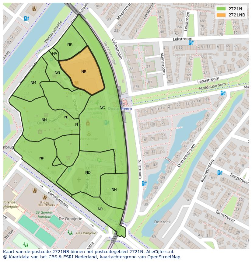 Afbeelding van het postcodegebied 2721 NB op de kaart.