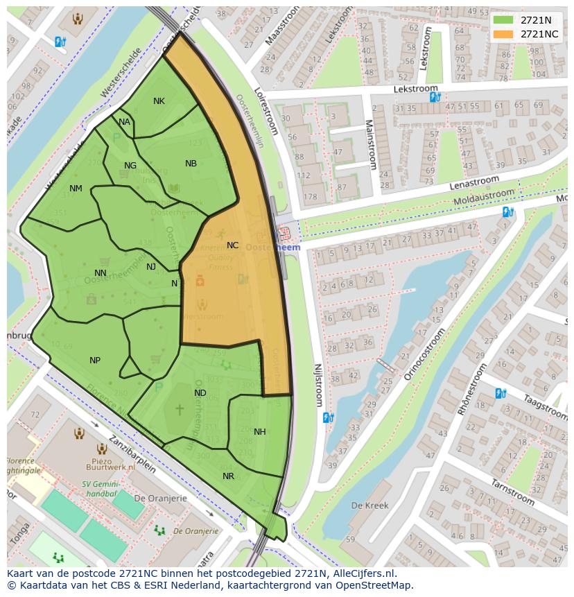 Afbeelding van het postcodegebied 2721 NC op de kaart.