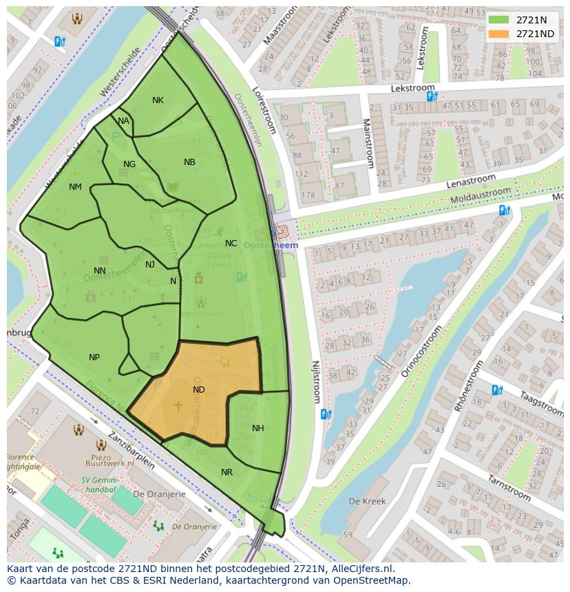 Afbeelding van het postcodegebied 2721 ND op de kaart.