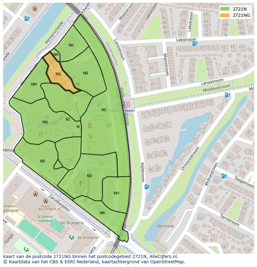 Afbeelding van het postcodegebied 2721 NG op de kaart.