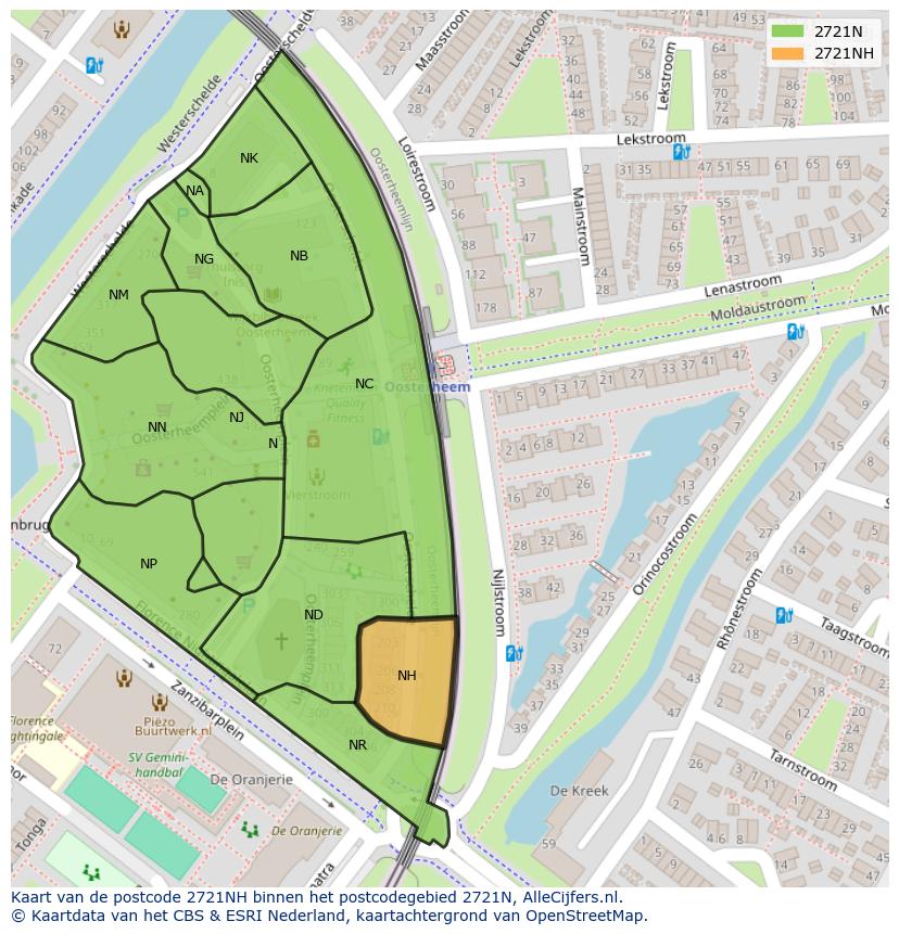 Afbeelding van het postcodegebied 2721 NH op de kaart.