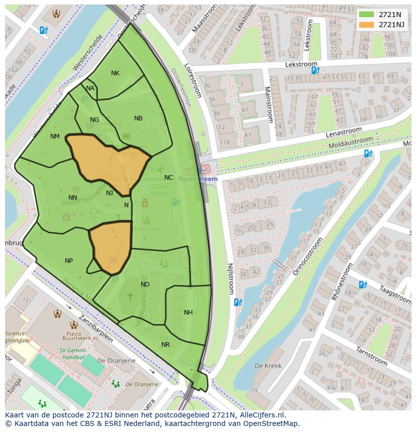 Afbeelding van het postcodegebied 2721 NJ op de kaart.
