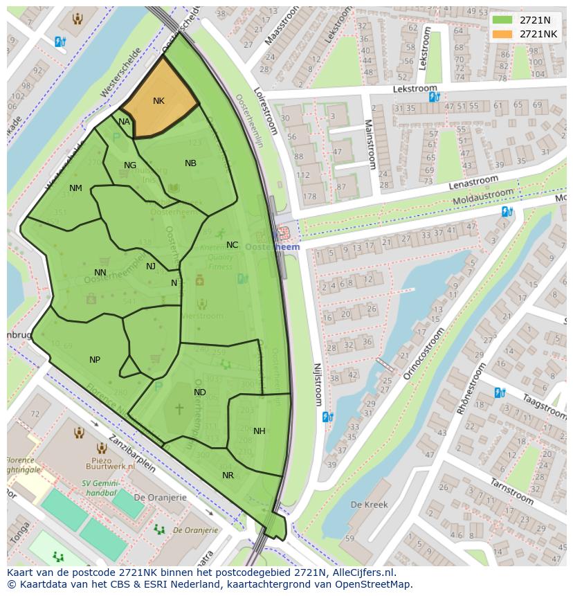 Afbeelding van het postcodegebied 2721 NK op de kaart.