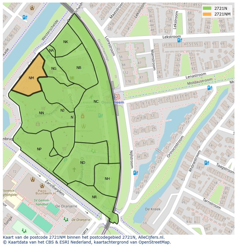 Afbeelding van het postcodegebied 2721 NM op de kaart.