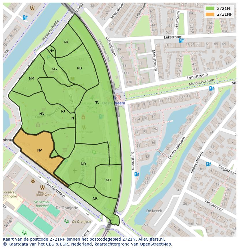 Afbeelding van het postcodegebied 2721 NP op de kaart.
