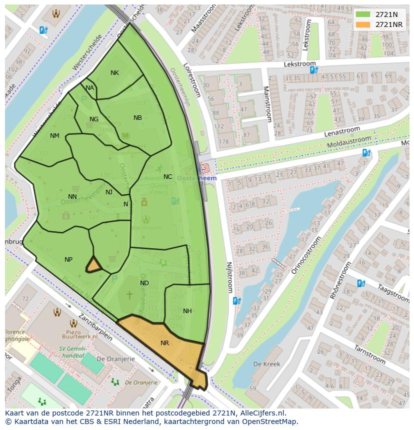 Afbeelding van het postcodegebied 2721 NR op de kaart.