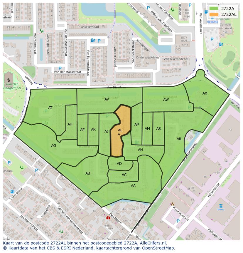 Afbeelding van het postcodegebied 2722 AL op de kaart.