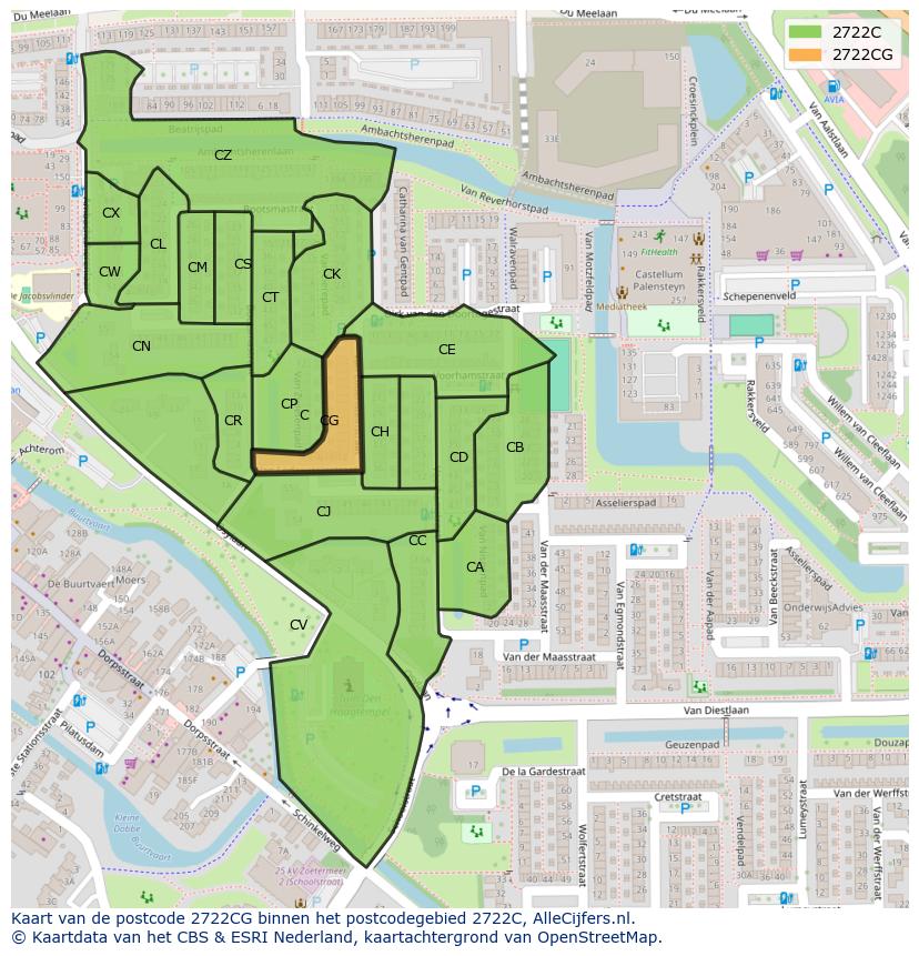 Afbeelding van het postcodegebied 2722 CG op de kaart.