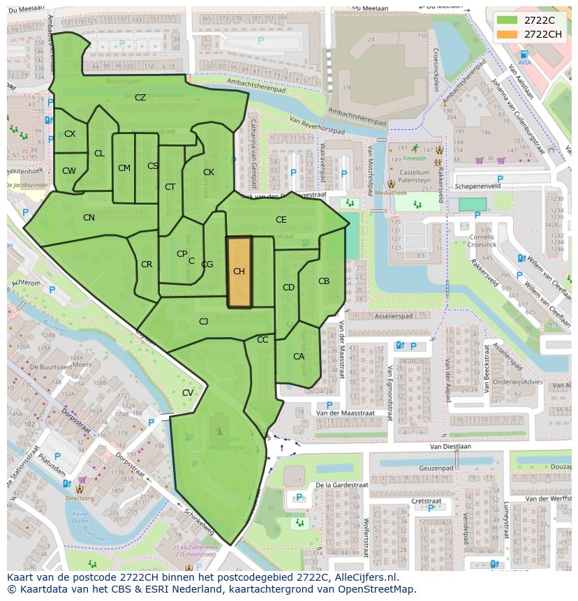 Afbeelding van het postcodegebied 2722 CH op de kaart.