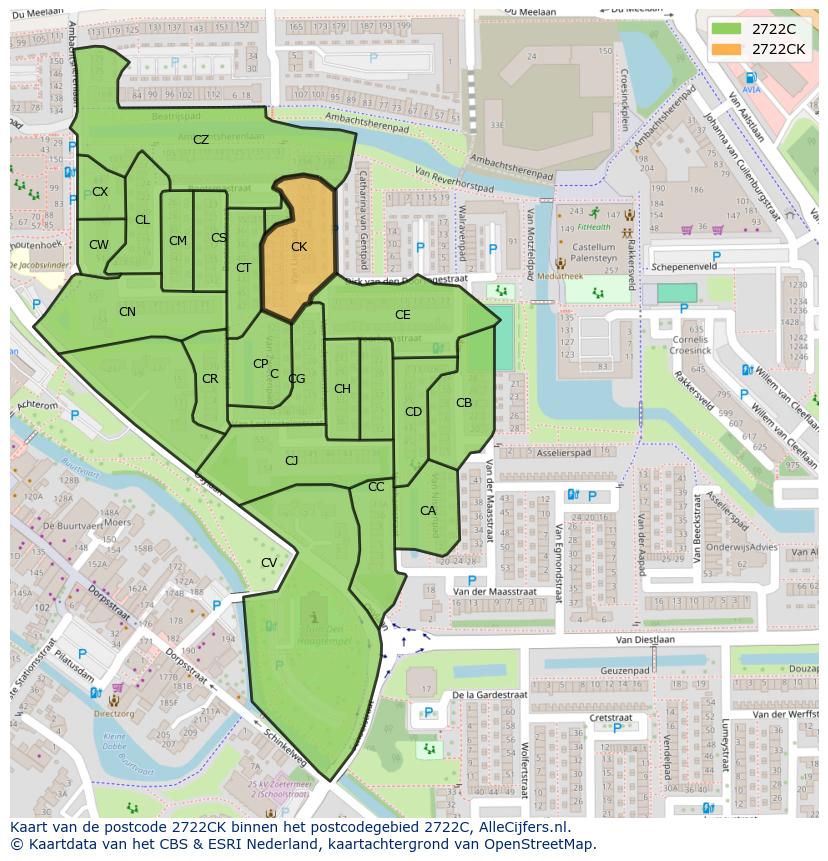 Afbeelding van het postcodegebied 2722 CK op de kaart.