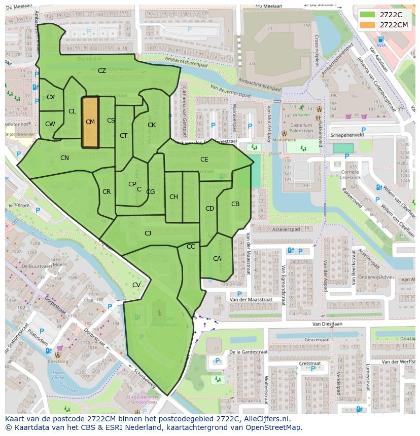 Afbeelding van het postcodegebied 2722 CM op de kaart.