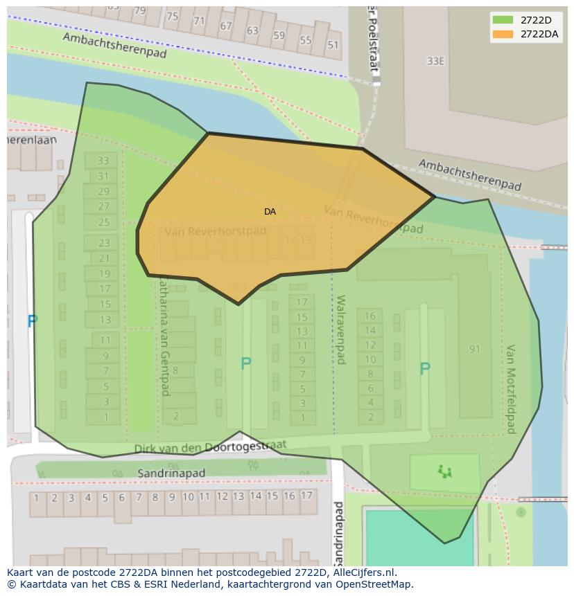 Afbeelding van het postcodegebied 2722 DA op de kaart.