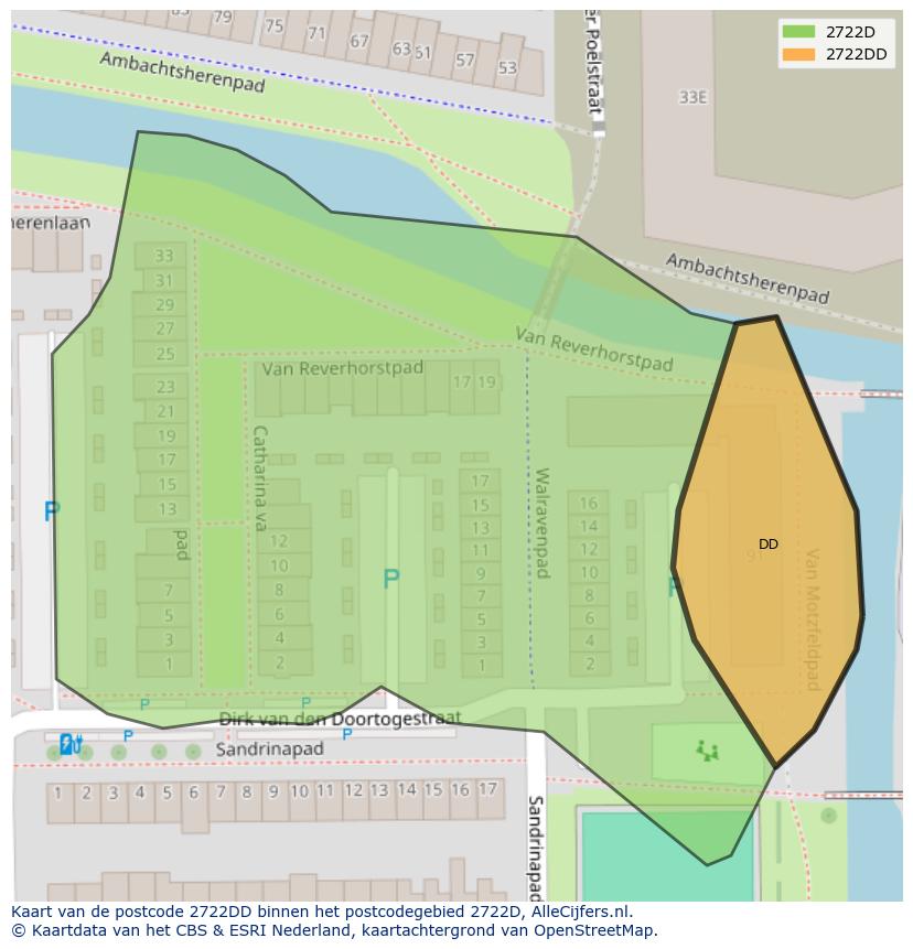 Afbeelding van het postcodegebied 2722 DD op de kaart.
