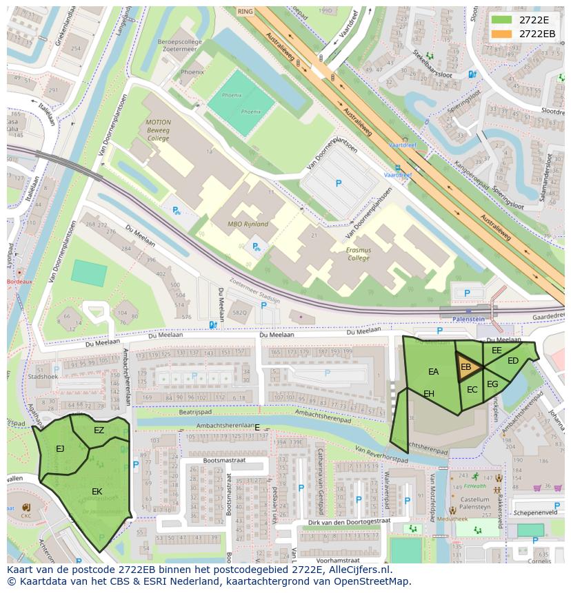 Afbeelding van het postcodegebied 2722 EB op de kaart.