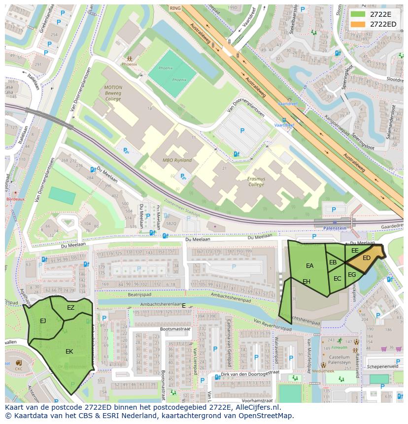 Afbeelding van het postcodegebied 2722 ED op de kaart.